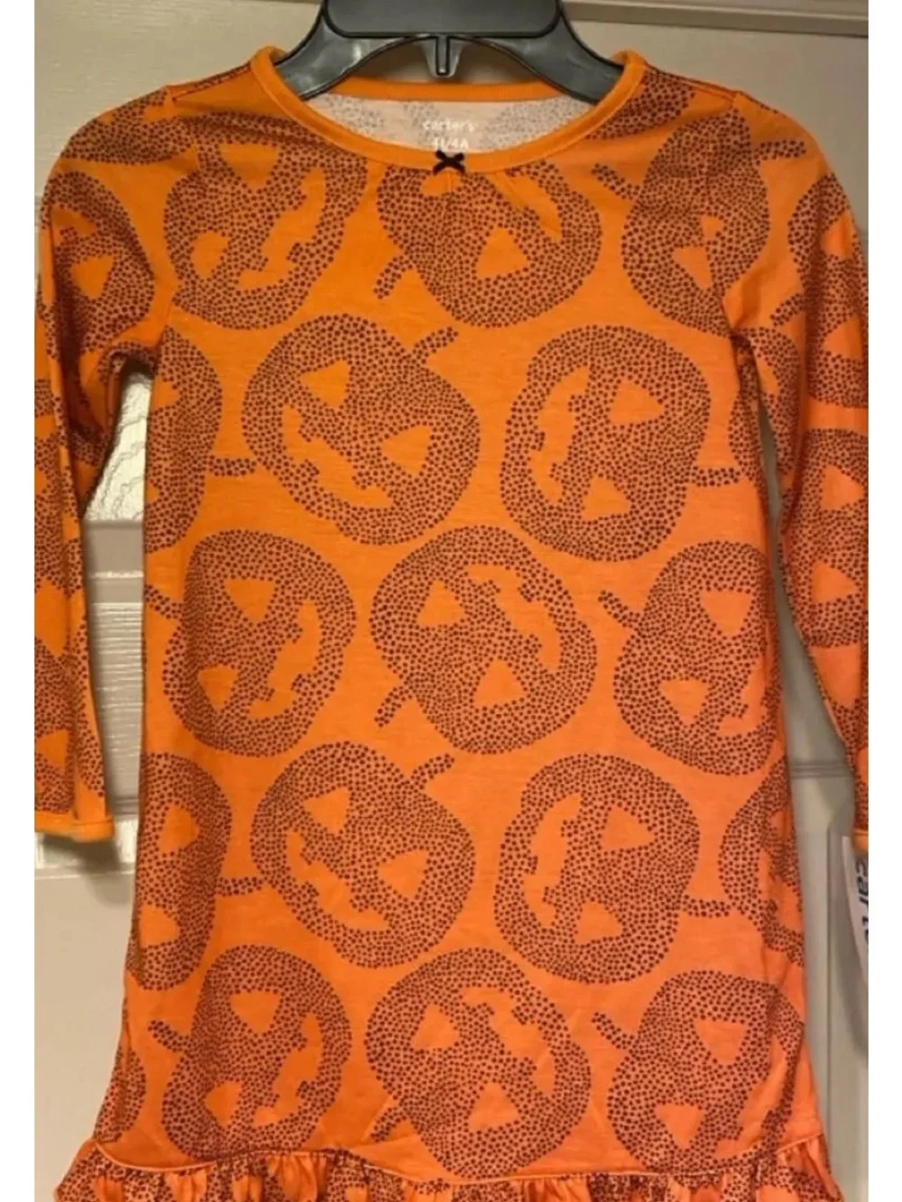 NWT Carters Girls Pumpkin Jack-o-Lantern Print Ruffle-Hem Dress Halloween